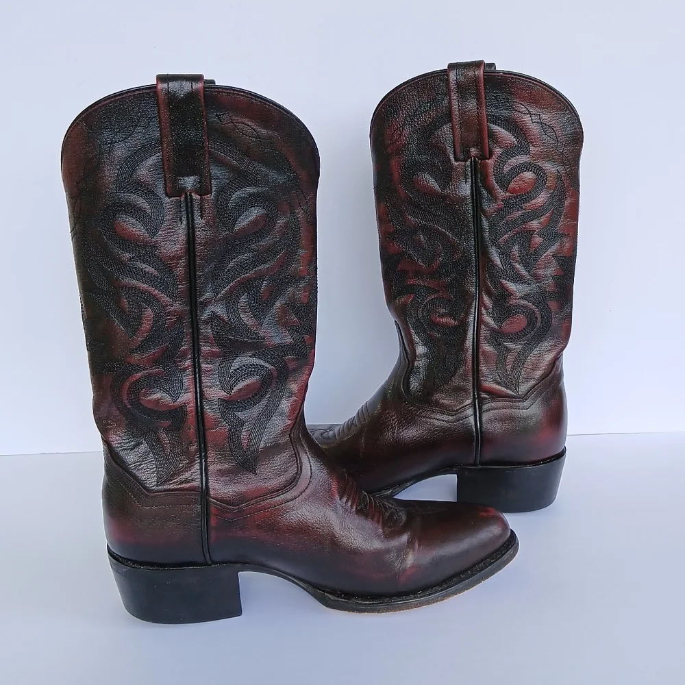 Dan Post Western Leather Cowboy Boots Cherry - Picture 6 of 9